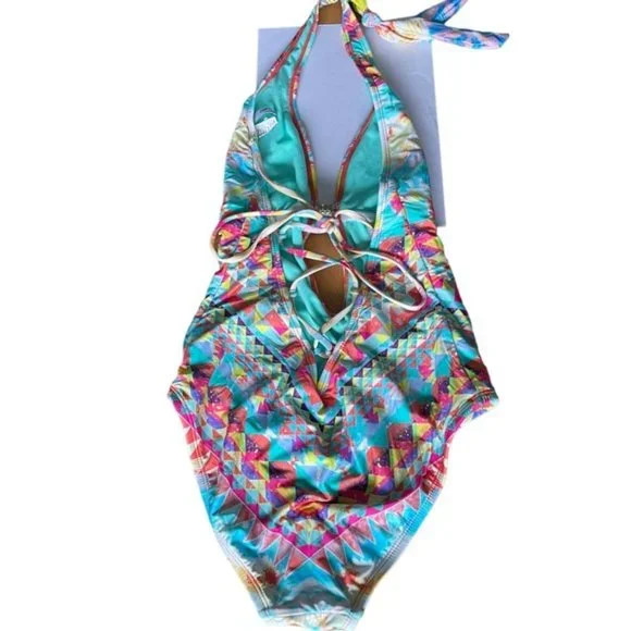 Bar III | Swimwear | One-Piece Tribal Print Halter Top Swimsuit | Cutout | Small - Picture 4 of 9
